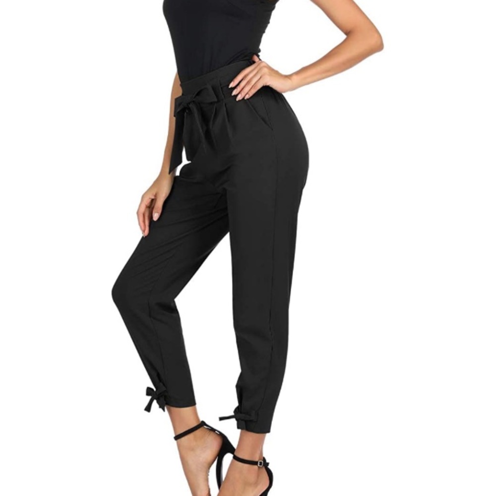 Womens Casual High Waist Pencil Pants with Bow-Knot Pockets for Work